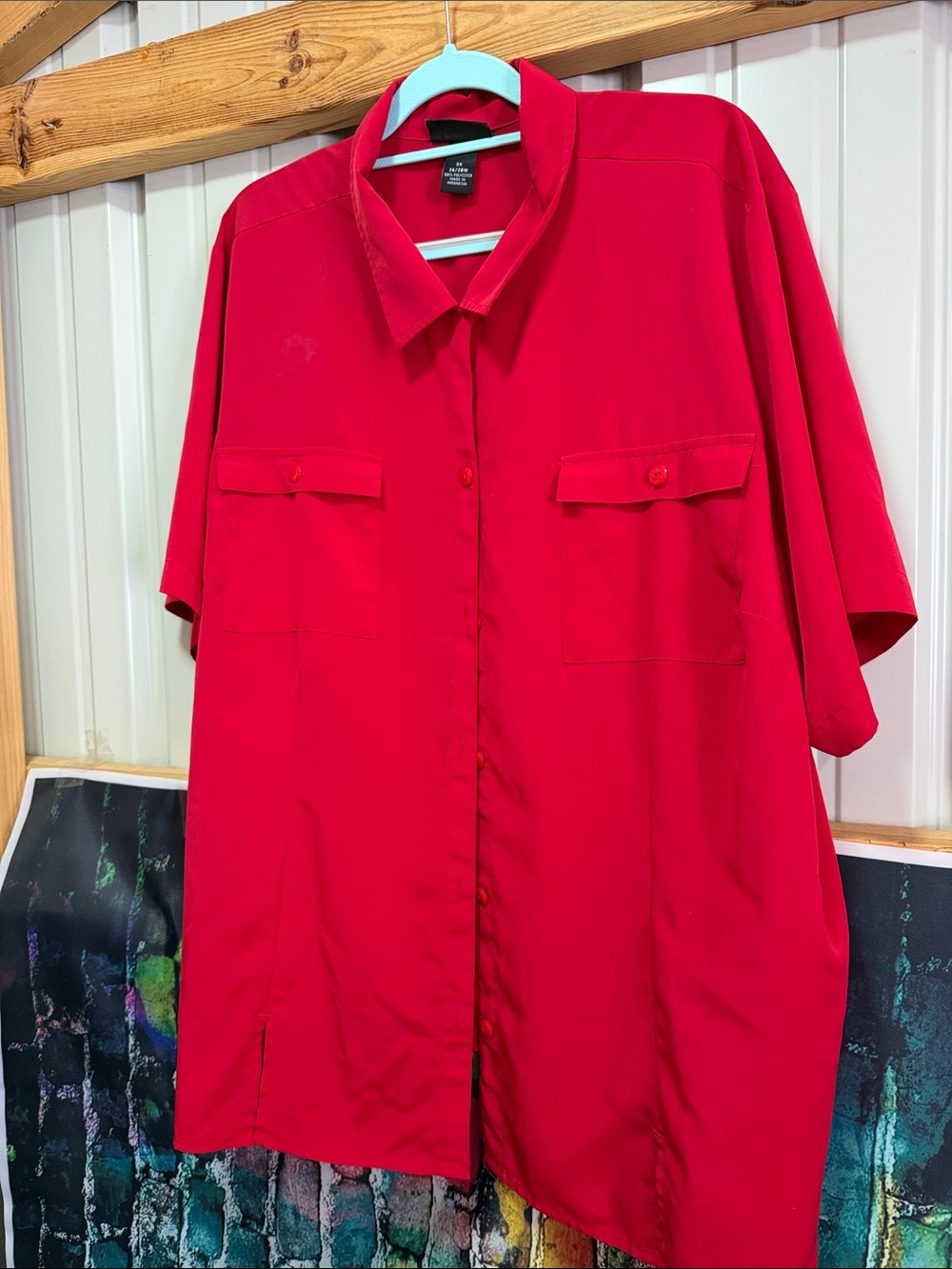 Maggie Barnes Red Short-Sleeve Button Down Shirt